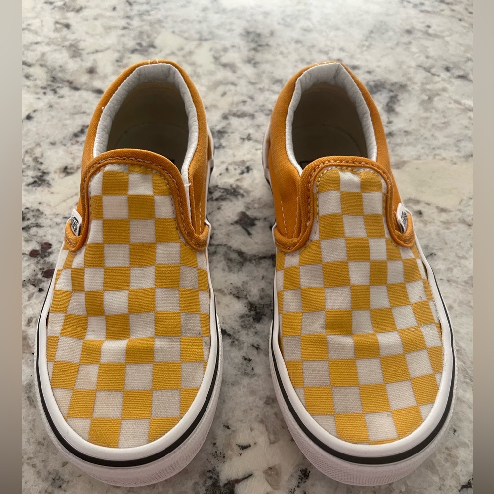Previously Loved Vans Kids Yellow Checkered Slip-On Sneakers